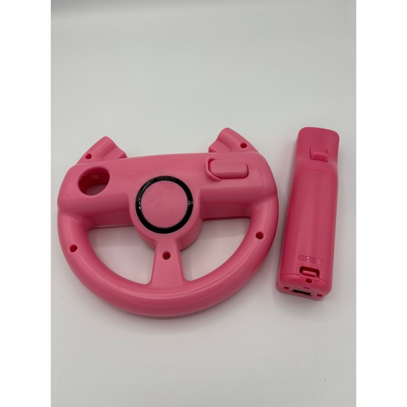 Nintendo Wii Compatible Remote & Racing Wheel Bundle Pink Wiimote Controller - Picture 3 of 4